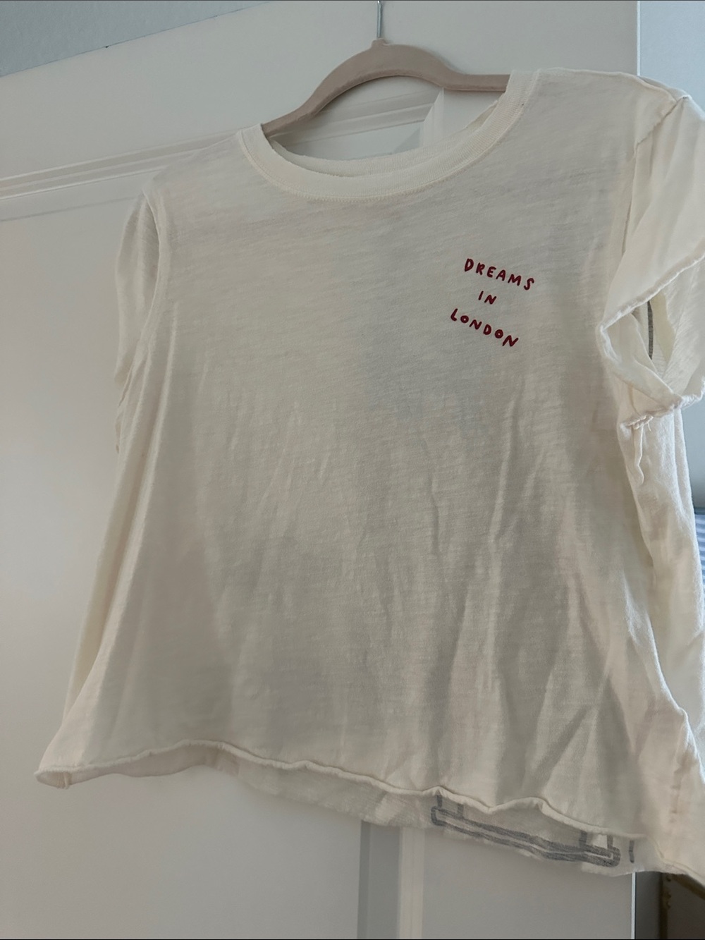 Maeve Cream Short Sleeve Tee with Red "Dreams in London" Embroidery